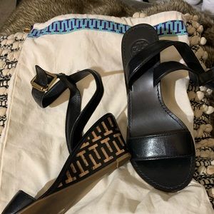 Tory Burch Regan Black Ankle Strap Wedge
